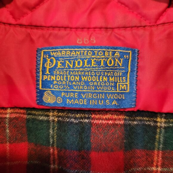 Pendleton Field Shirt Plaid Virgin Wool Button Up Red Green Size M Vintage - Picture 3 of 6